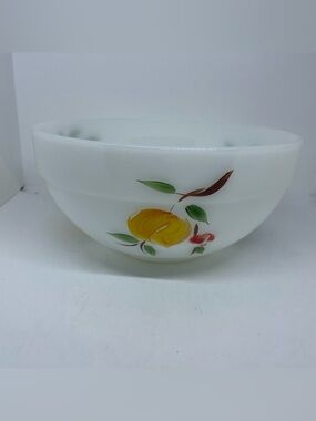 Fire King White Milk Glass Mixing Bowl with Fruit pattern